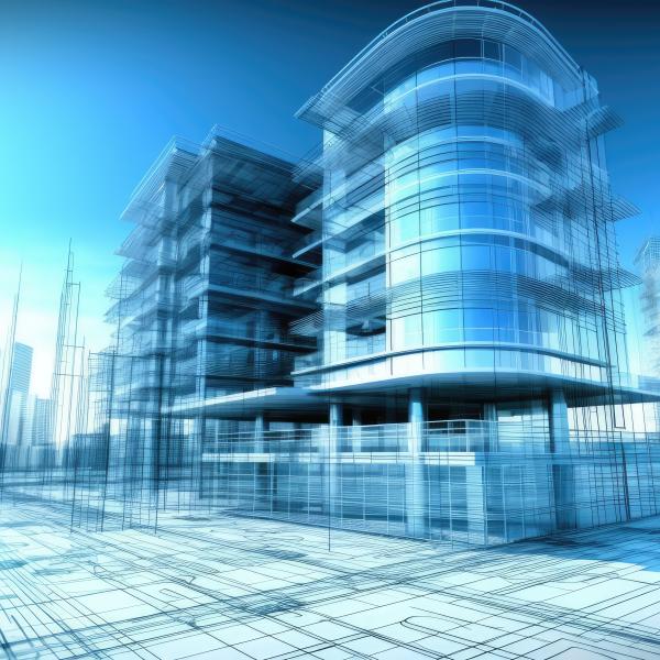 Futuristische Grafik von Gebäuden in Planung